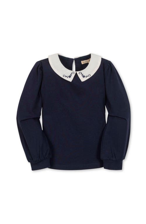 Hope & Henry Kids' Organic Long Sleeve Knit Top With Woven Collar In Blue