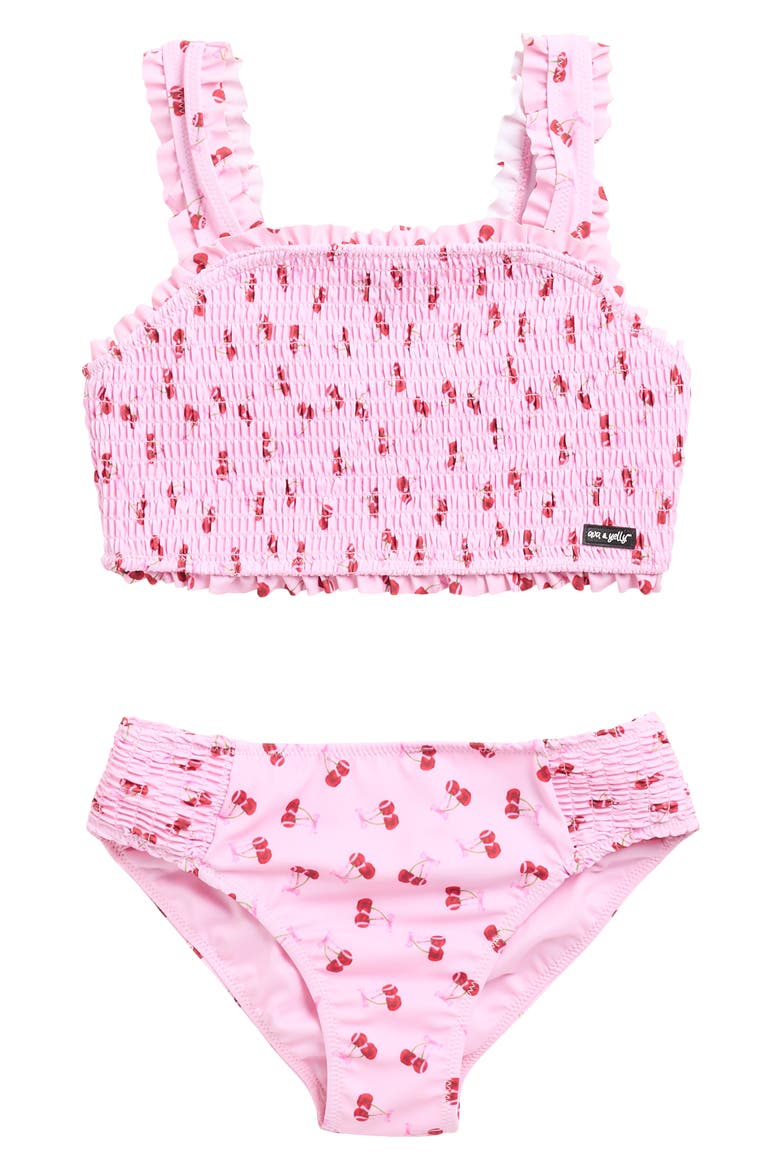 Kids' Ruffle Smocked Two-Piece Swimsuit, Main, color, LIGHT PINK