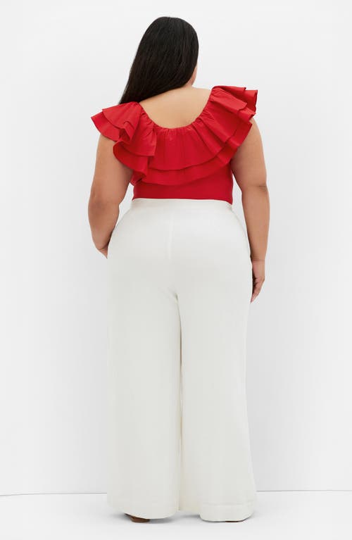 City Chic Ruffle Bodysuit In Red