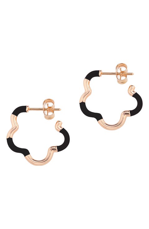 B Mini Two-Tone Flower Hoop Earrings