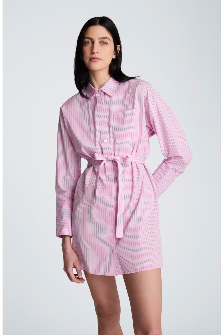 Drop Shoulder Tie Waist Shirtdress, Alternate, color, CANDY PINK MULTI