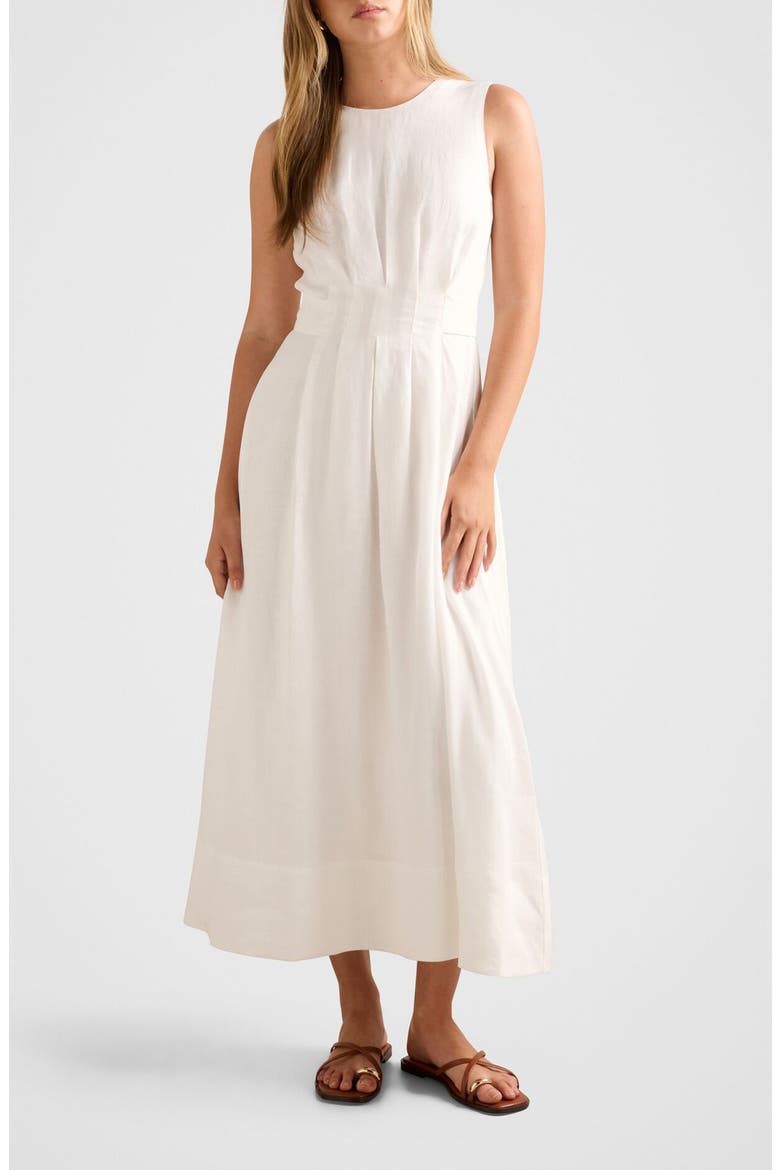 Rosie Tuck Detail Sleeveless Linen Dress, Main, color, PORCELAIN