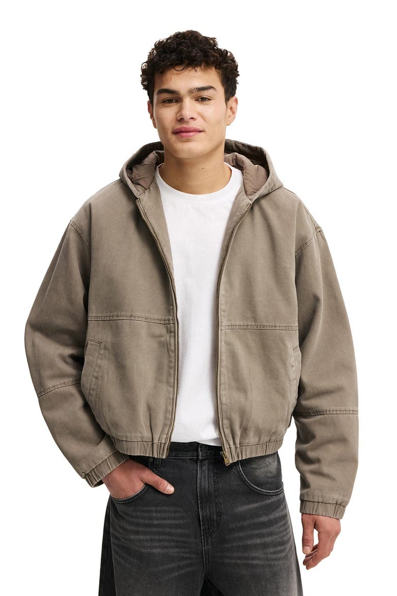 Men's Cropped Hooded Bomber, Alternate, color, Washed Chocolate