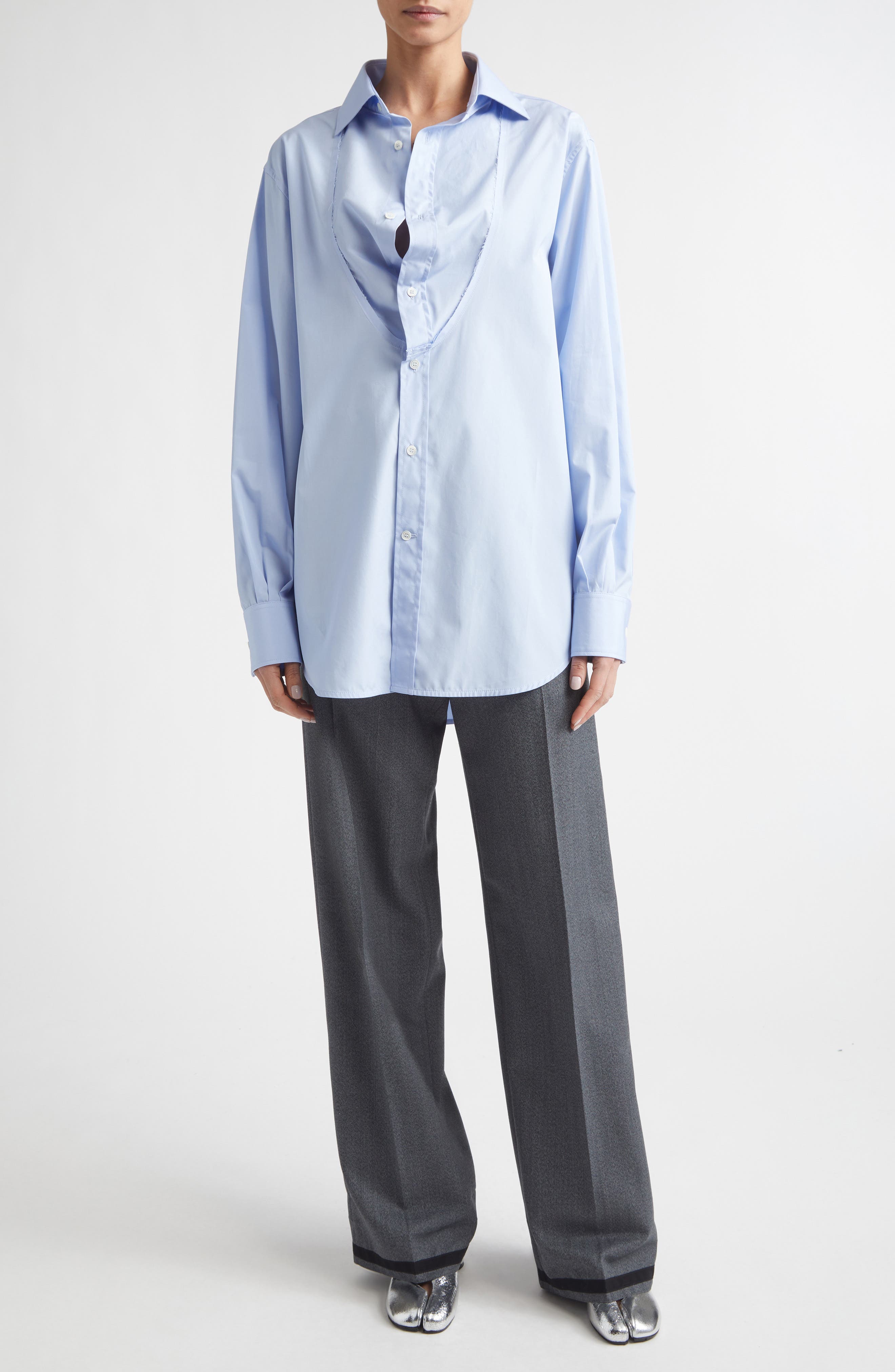 Folded Collar Cotton Button-Up Shirt - image 2