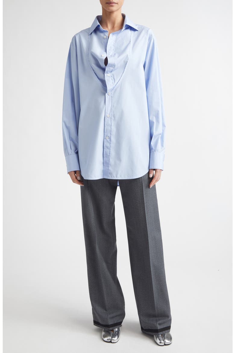 Folded Collar Cotton Button-Up Shirt, Alternate, color, LIGHT BLUE