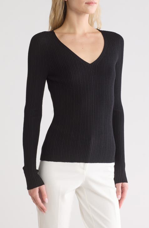 Bering V-Neck Wool Blend Rib Sweater