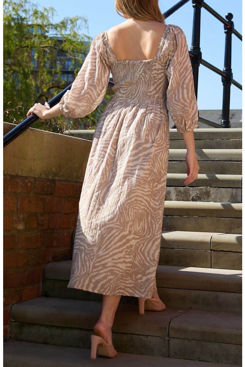 Lauren Shirred Bodice Banana Print Maxi Dress, Alternate, color, Natural
