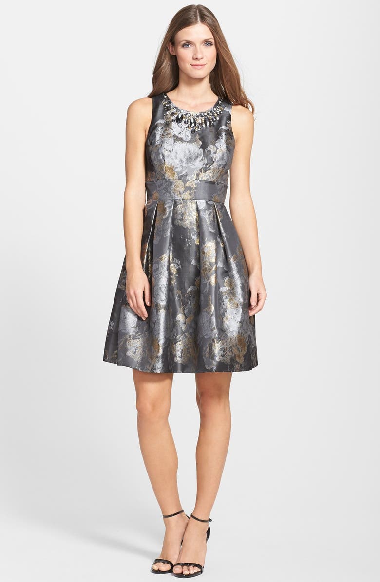 Eliza J Embellished Metallic Jacquard Fit & Flare Dress | Nordstrom Eliza J Embellished Metallic Jacquard Fit & Flare Dress | Nordstrom