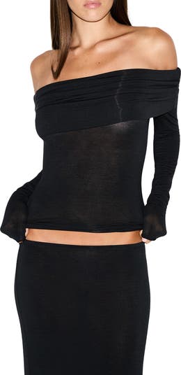 Sheer Modal Off the Shoulder Long Sleeve Top