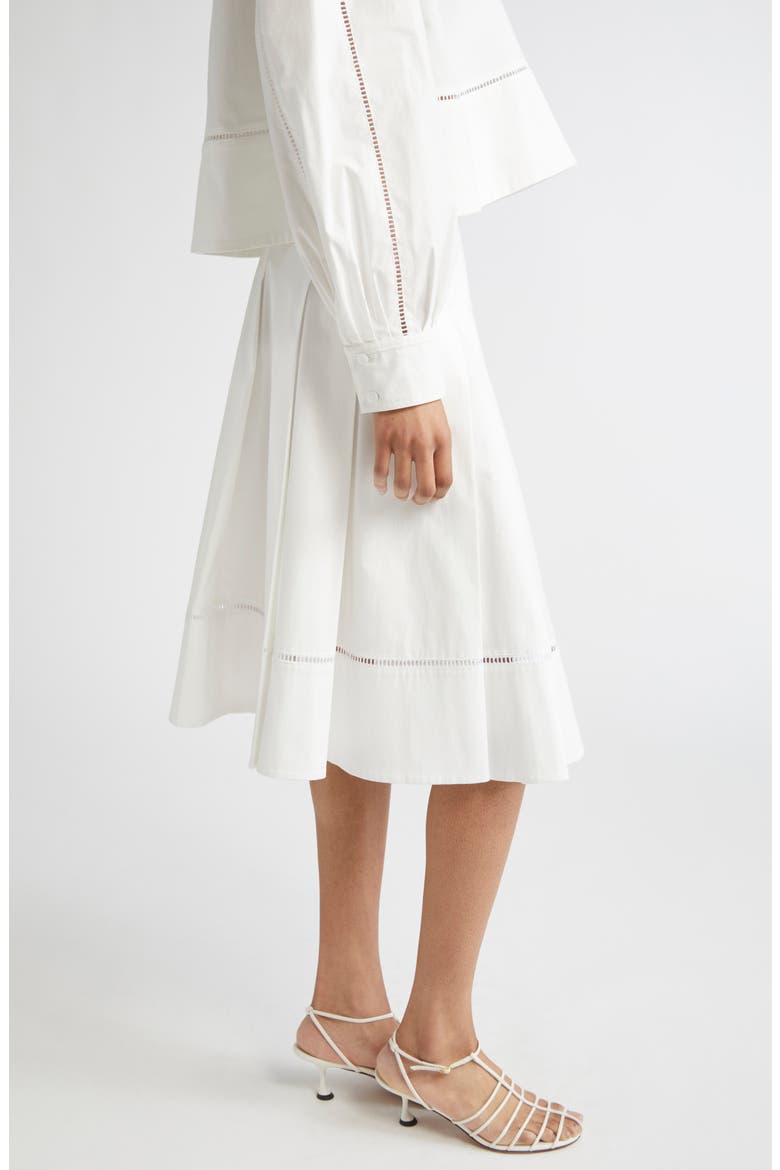 Laci Ladder Stitch Inset Pleated Stretch Cotton Poplin Skirt, Alternate, color, WHITE
