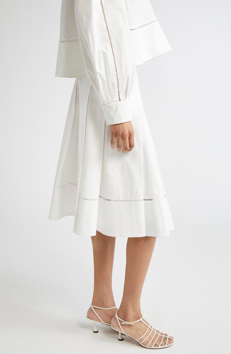 Proenza Schouler Laci Ladder Stitch Inset Pleated Stretch Cotton Poplin Skirt, Alternate, color, White