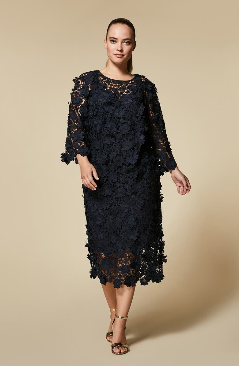 Marina Rinaldi Disco Macramé Lace Sheath Dress, Alternate, color, 