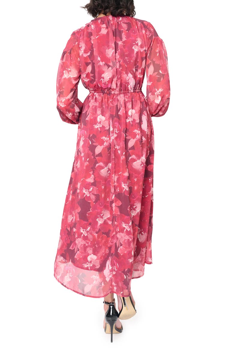 The Blissful Floral Print Tie Waist Long Sleeve Maxi Dress, Alternate, color, ROSEBERRY RED FLORAL
