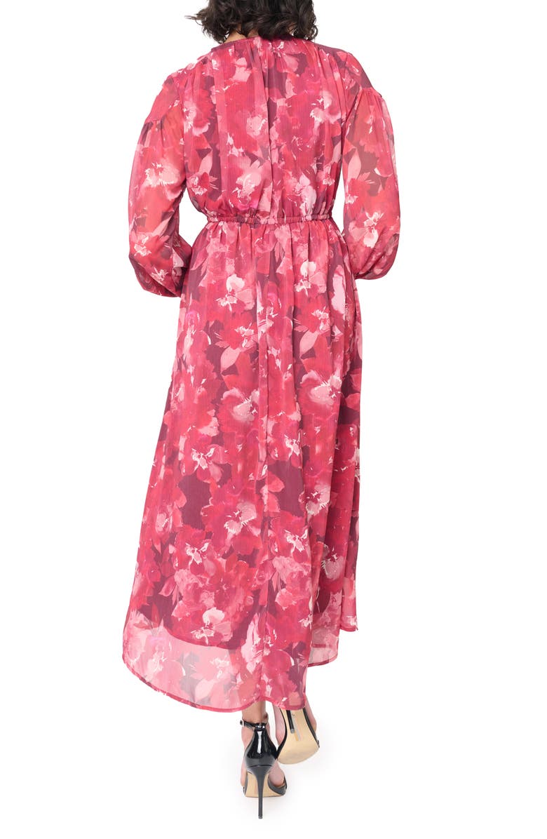 GIBSONLOOK The Blissful Floral Print Tie Waist Long Sleeve Maxi Dress, Alternate, color, Roseberry Red Floral