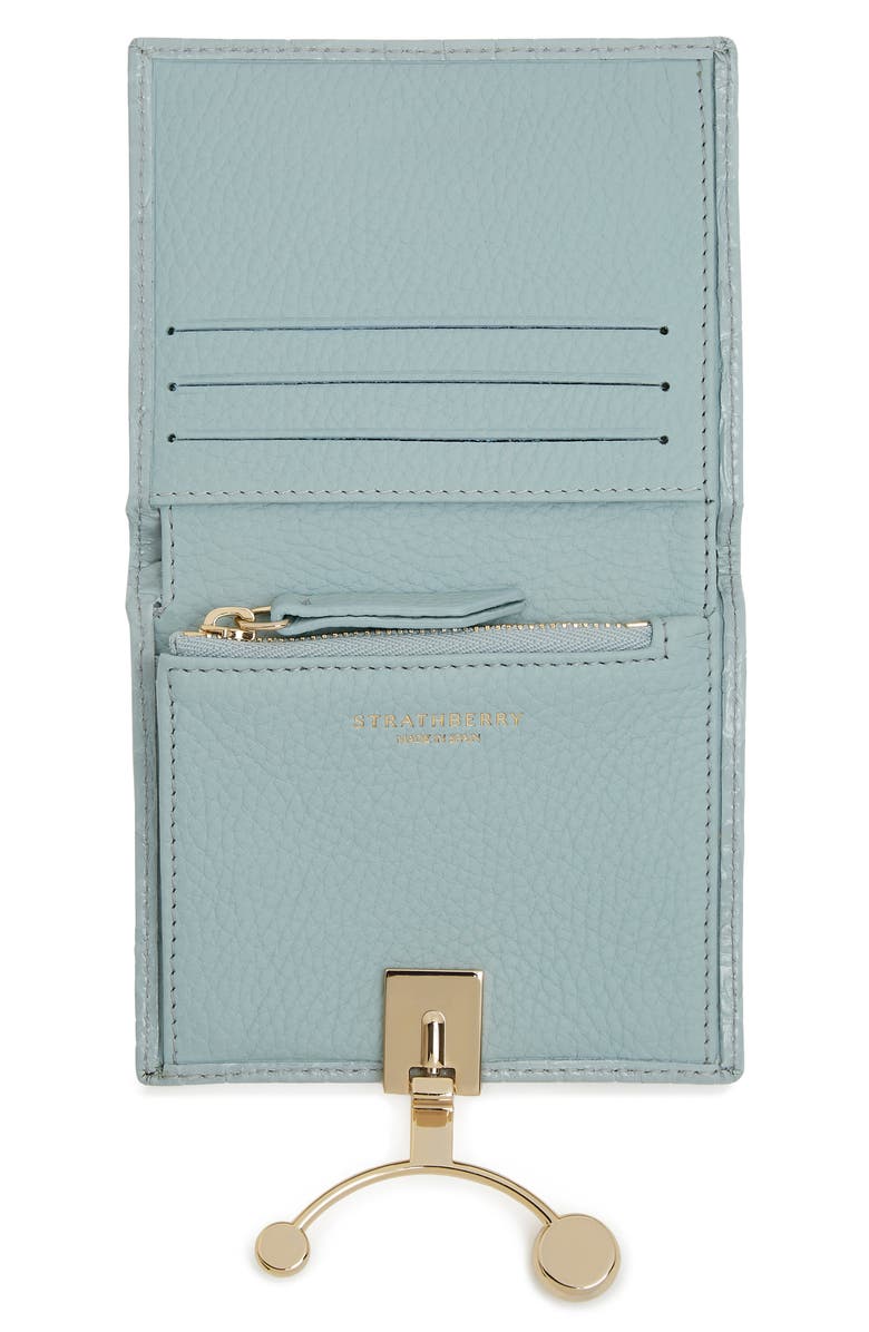 Strathberry Crescent Croc Embossed Leather Bifold Wallet, Alternate, color,