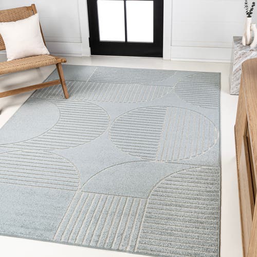 Jonathan Y Nordby High-low Geometric Arch Scandi Striped Indoor/outdoor Area Rug In Light Blue/cream