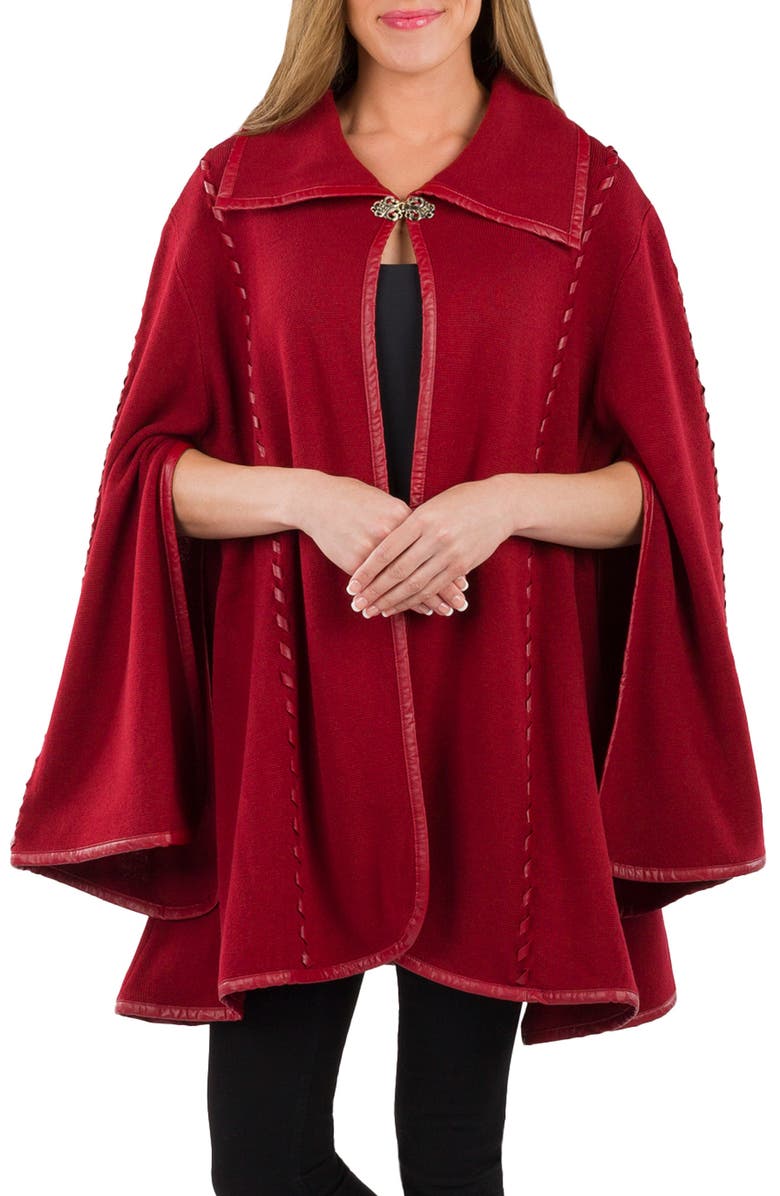 Patricia Nash Faux Leather Trim Cape, Main, color, Maron