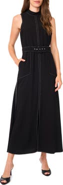 Halogen® Topstitched Mock Neck Midi Dress