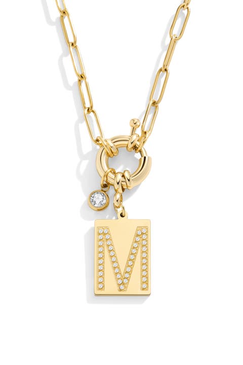 Pave Initial Pendant with Paperclip Chain Necklace