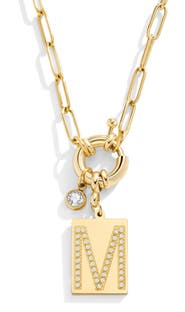 Mint & Lily Pave Initial Pendant with Paperclip Chain Necklace