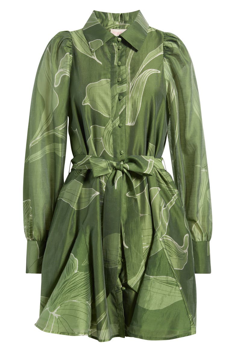 Silvie Long Sleeve Tie Belt Shirtdress, Main, color, OLIVE MULTI