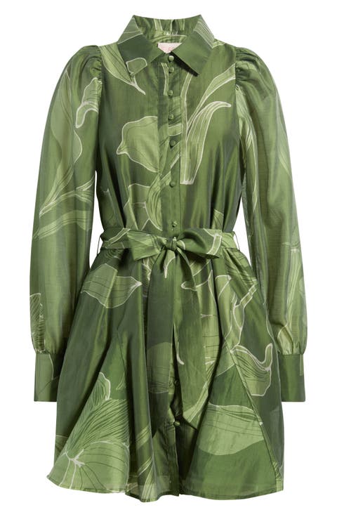 Silvie Long Sleeve Tie Belt Shirtdress