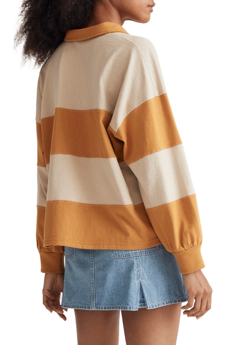 Striped Rugby Polo Shirt, Alternate, color, AMBER GOLD