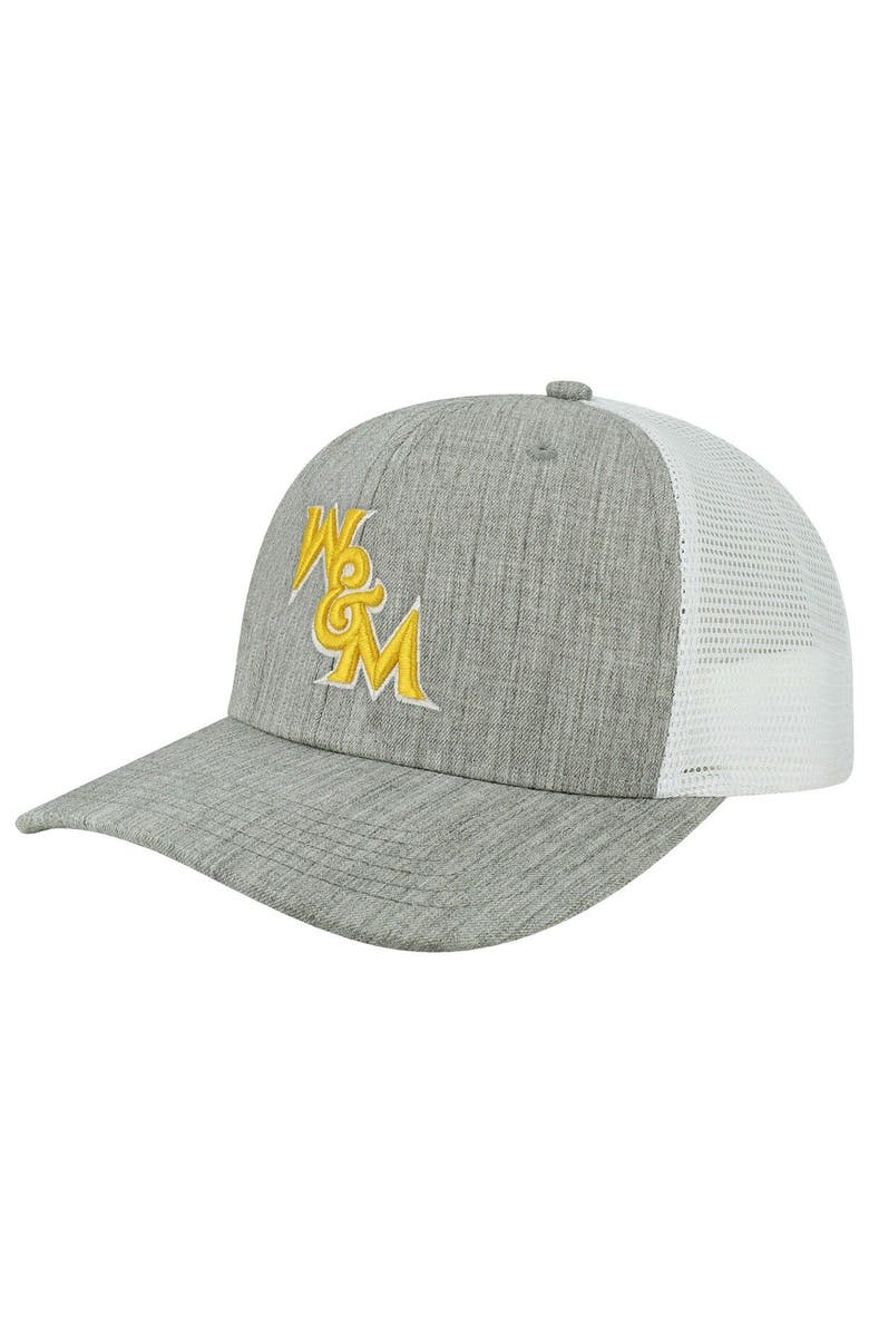 LEGACY ATHLETIC Men's Legacy Athletic Heather Gray/White William & Mary Tribe The Champ Trucker Snapback Hat, Main, color, 