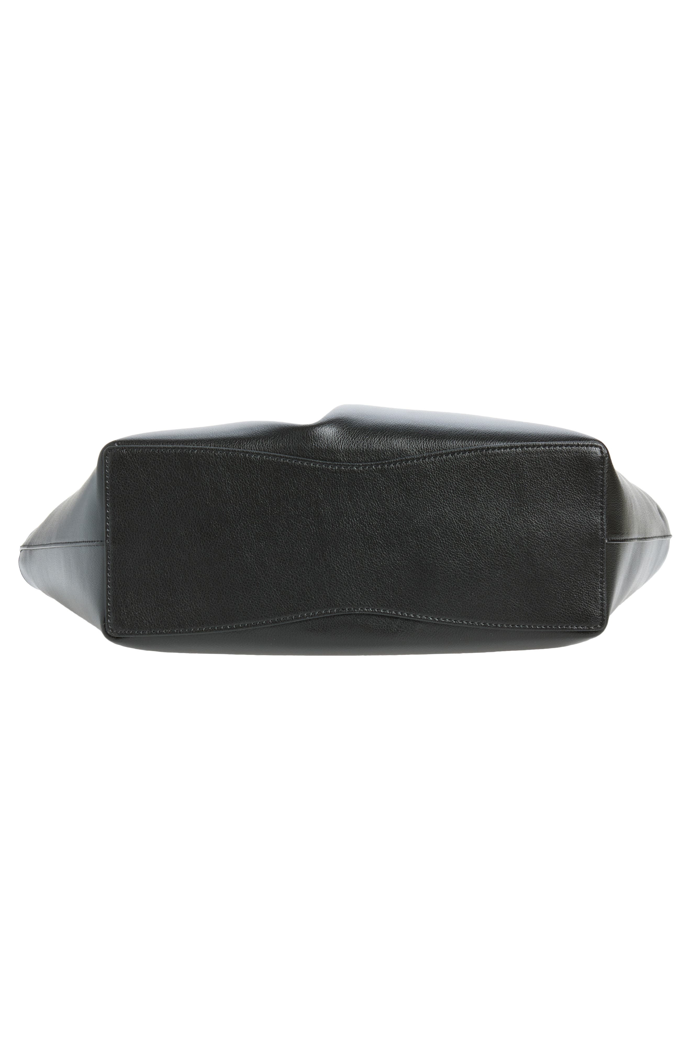 Belted Leather Tote, Alternate, color, BLACK