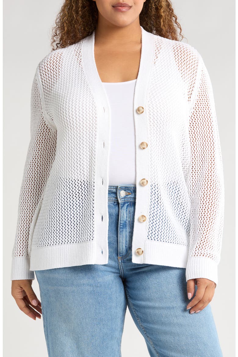 Open Stitch Cotton Cardigan, Main, color, WHITE