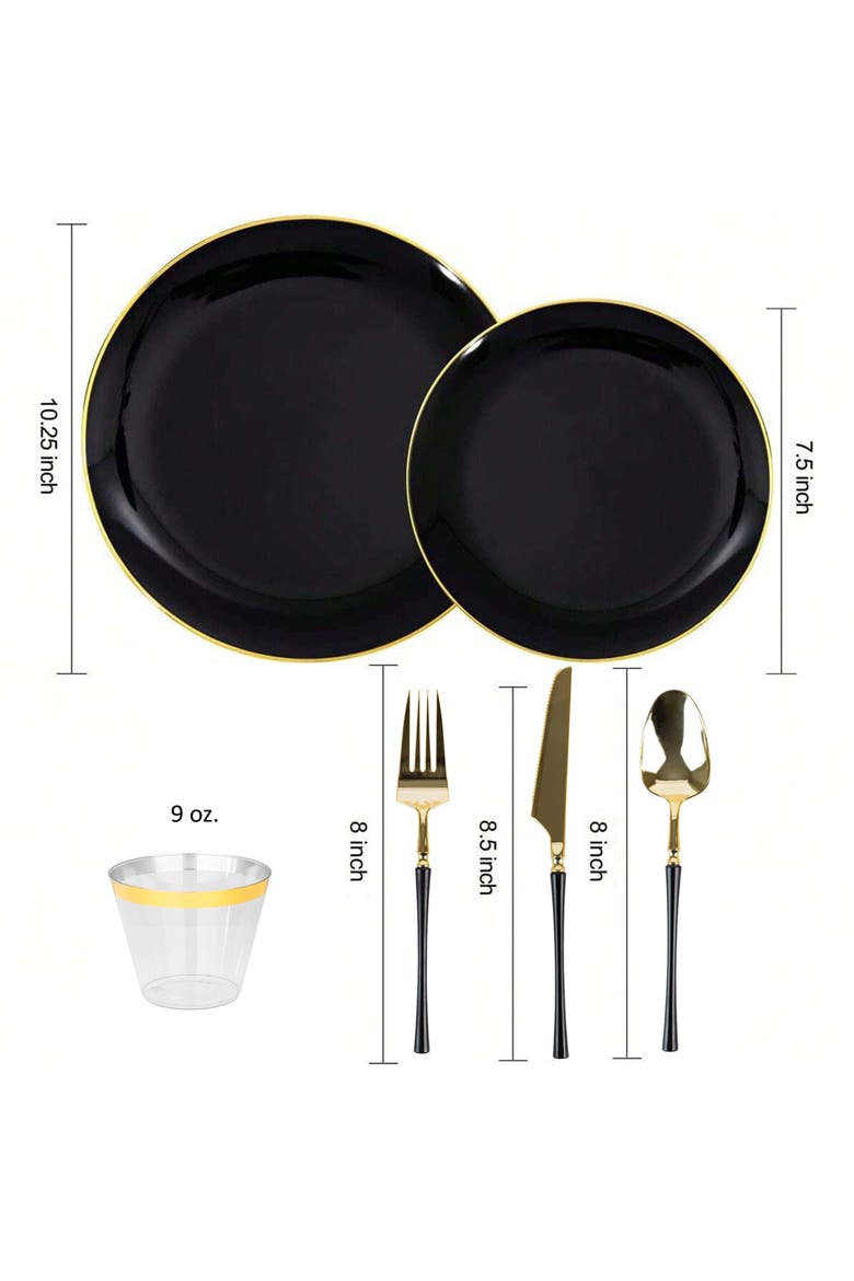 Disposable Plastic Dinnerware Party Set in Black and Gold, Alternate, color, Black