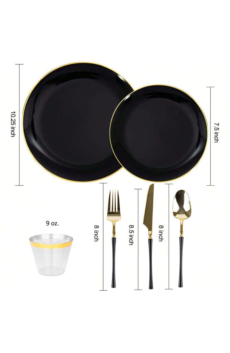 Elama Disposable Plastic Dinnerware Party Set in Black and Gold, Alternate, color, Black