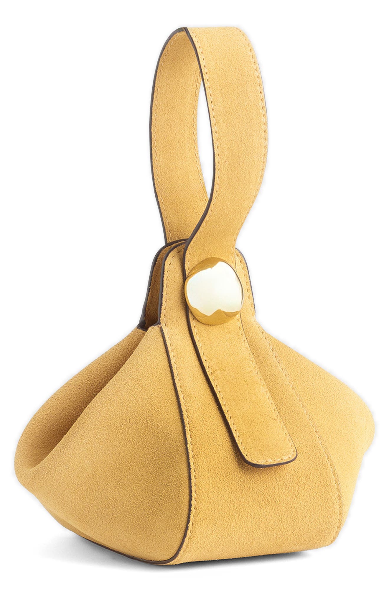 Madewell The Sculpted Metal Wristlet Suede Handbag, Alternate, color, Dried Straw