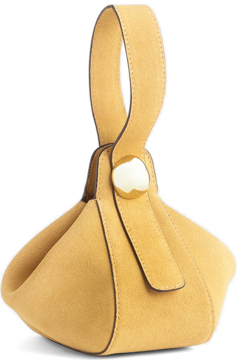 Madewell The Sculpted Metal Wristlet Suede Handbag, Alternate, color, Dried Straw