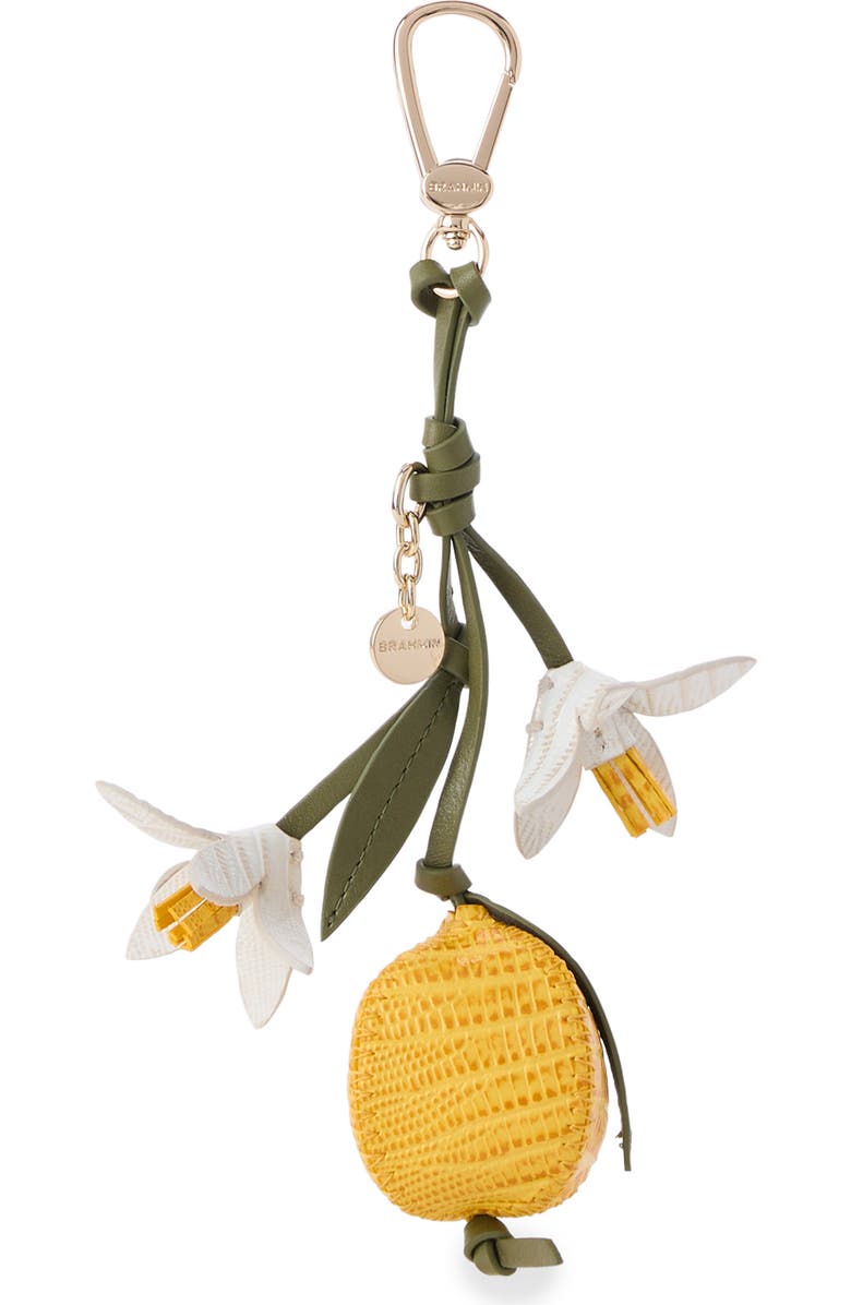 Brahmin Lemon Leather Bag Charm, Main, color, Lemon