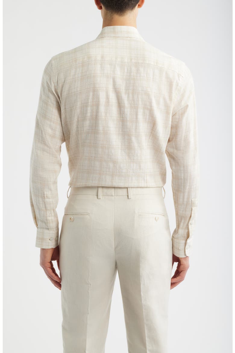 Edgemont Plaid Cotton & Linen Button-Up Shirt, Alternate, color, TAN