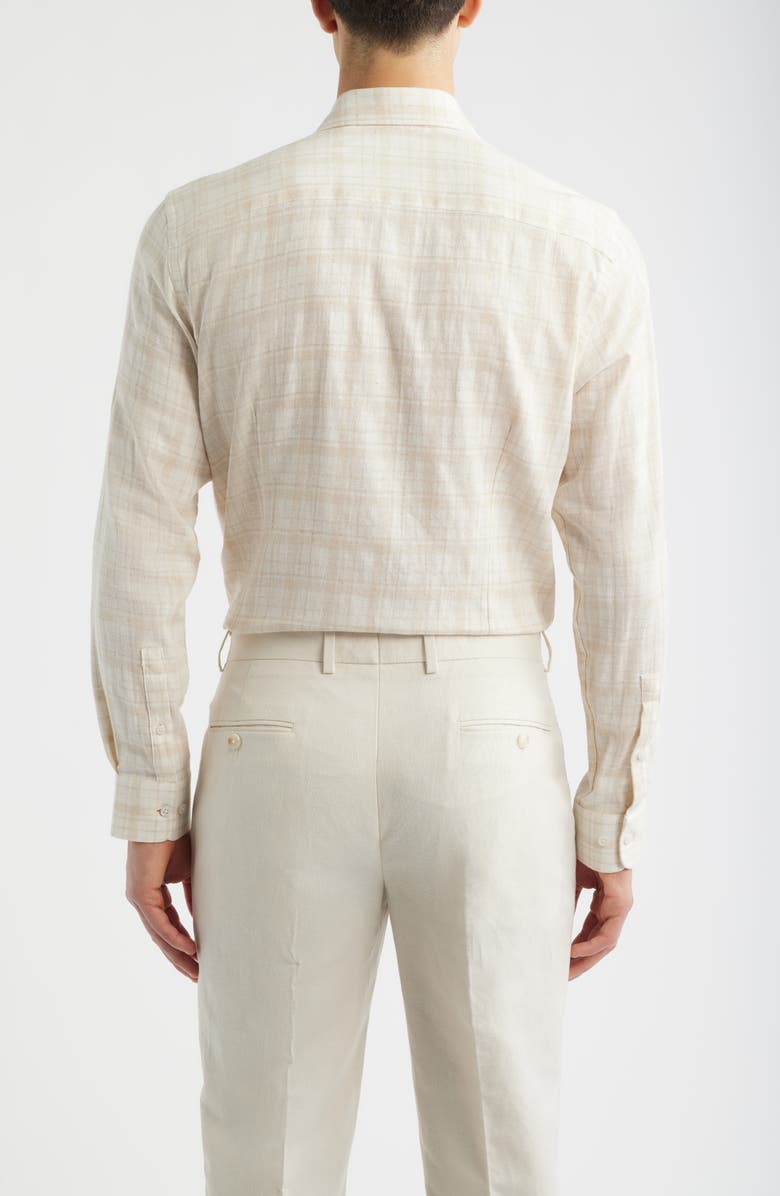Jack Victor Edgemont Plaid Cotton & Linen Button-Up Shirt, Alternate, color, Tan