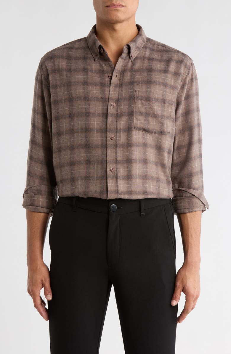 WEATHERPROOF VINTAGE Luxe Plaid Flannel Button-Up Shirt, Main, color, Fossil Brown