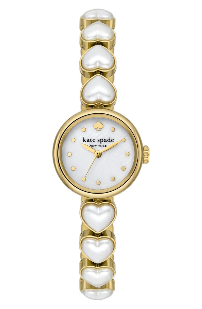 Kate Spade New York monroe imitation pearl heart bracelet watch, 24mm, Main, color, Gold