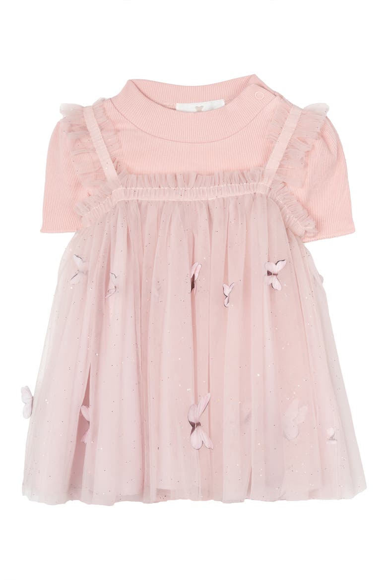 Ribbed Bodysuit & Butterfly Mesh Dress Set, Main, color, BLUSH