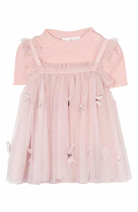 Ribbed Bodysuit & Butterfly Mesh Dress Set