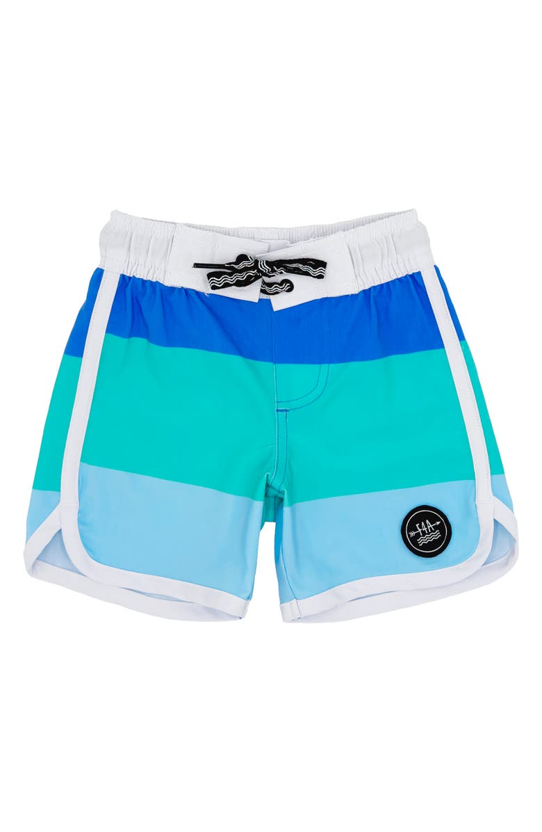 Feather 4 Arrow Block Stripe Board Shorts, Main, color, Marina Blue