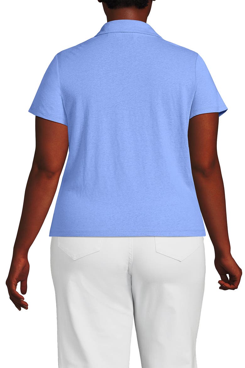 Plus Size Linen Blend Short Sleeve Button Front Polo Top, Alternate, color, Clear Blue Sky