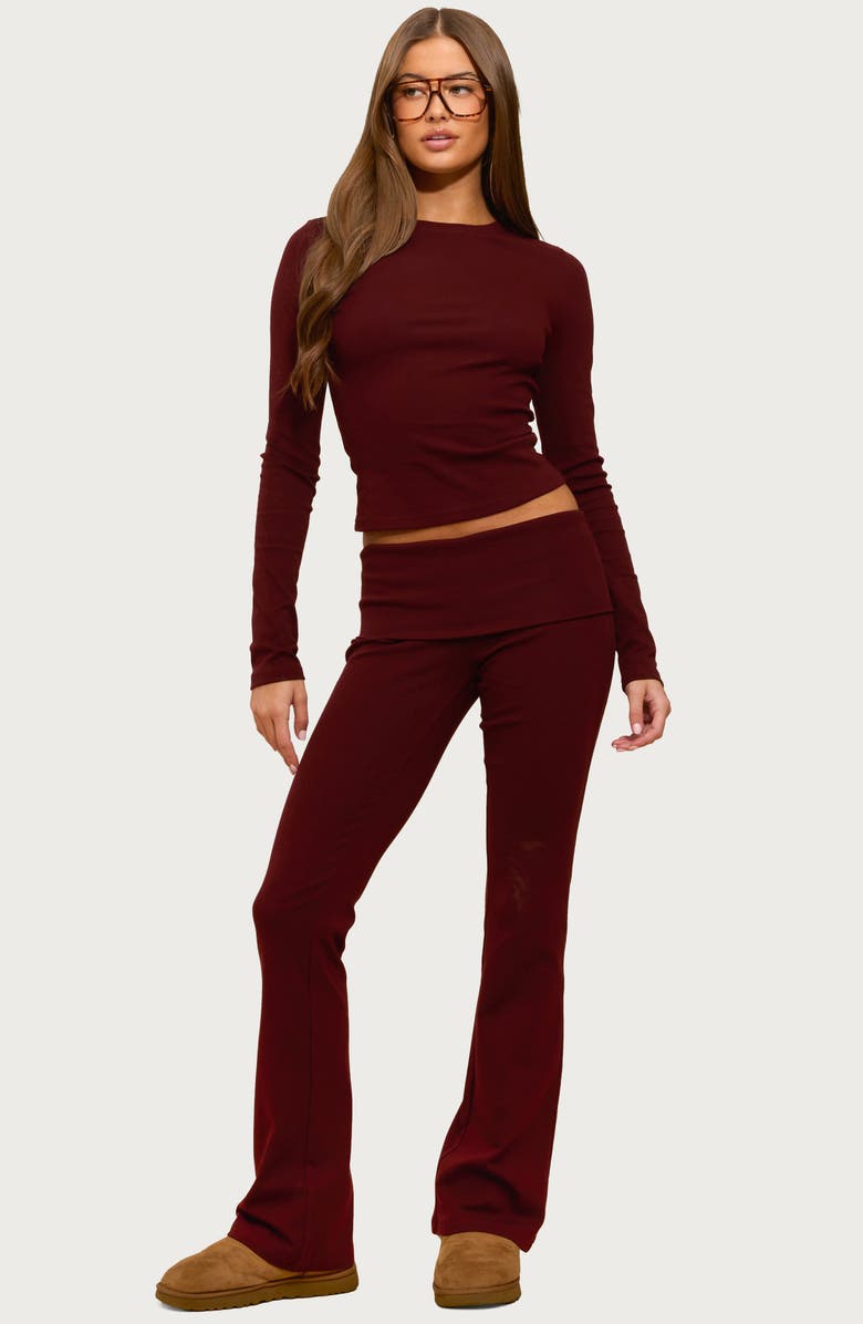 EDIKTED Ivanne Long Sleeve Stretch Cotton Top, Alternate, color, Burgundy