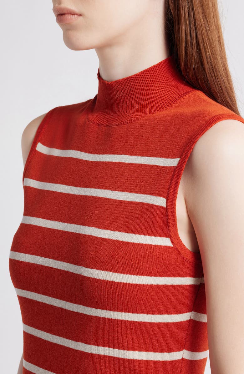 Tahari ASL Stripe Sleeveless Mock Neck Sweater, Alternate, color, Persimmon Vanilla