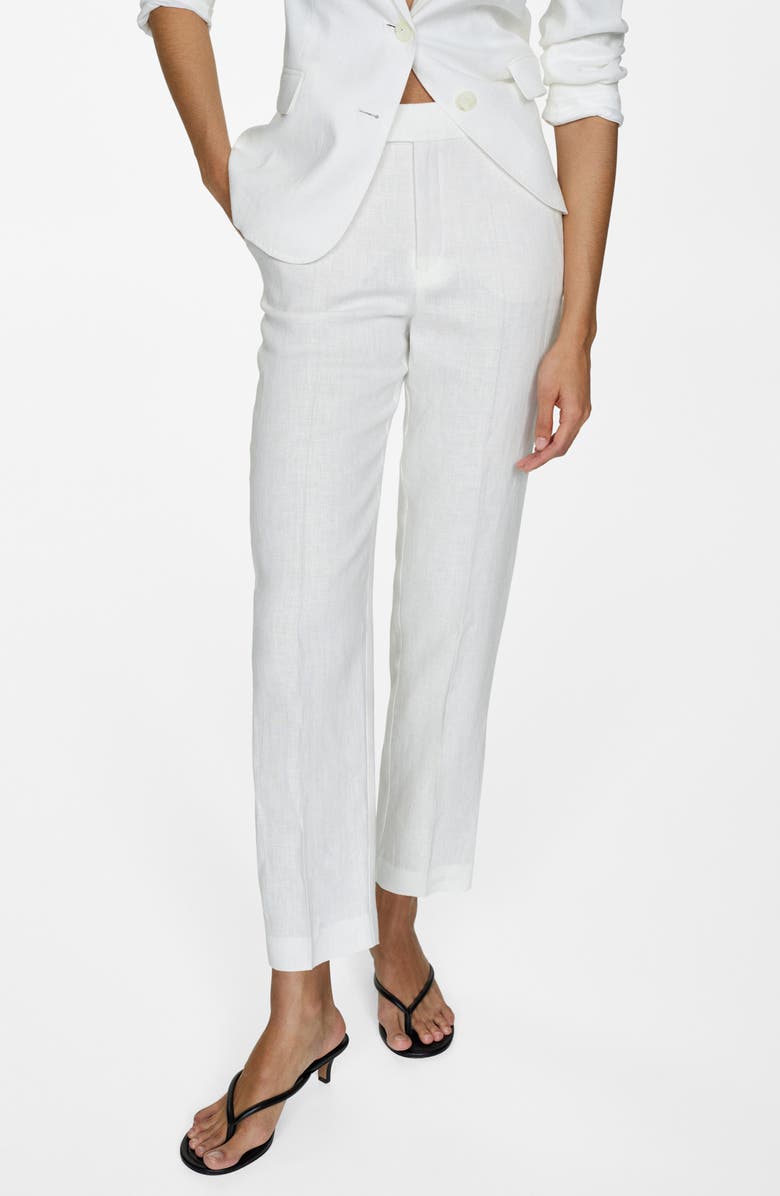 MANGO Straight Leg Linen Pants, Main, color, 