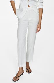 MANGO Straight Leg Linen Pants