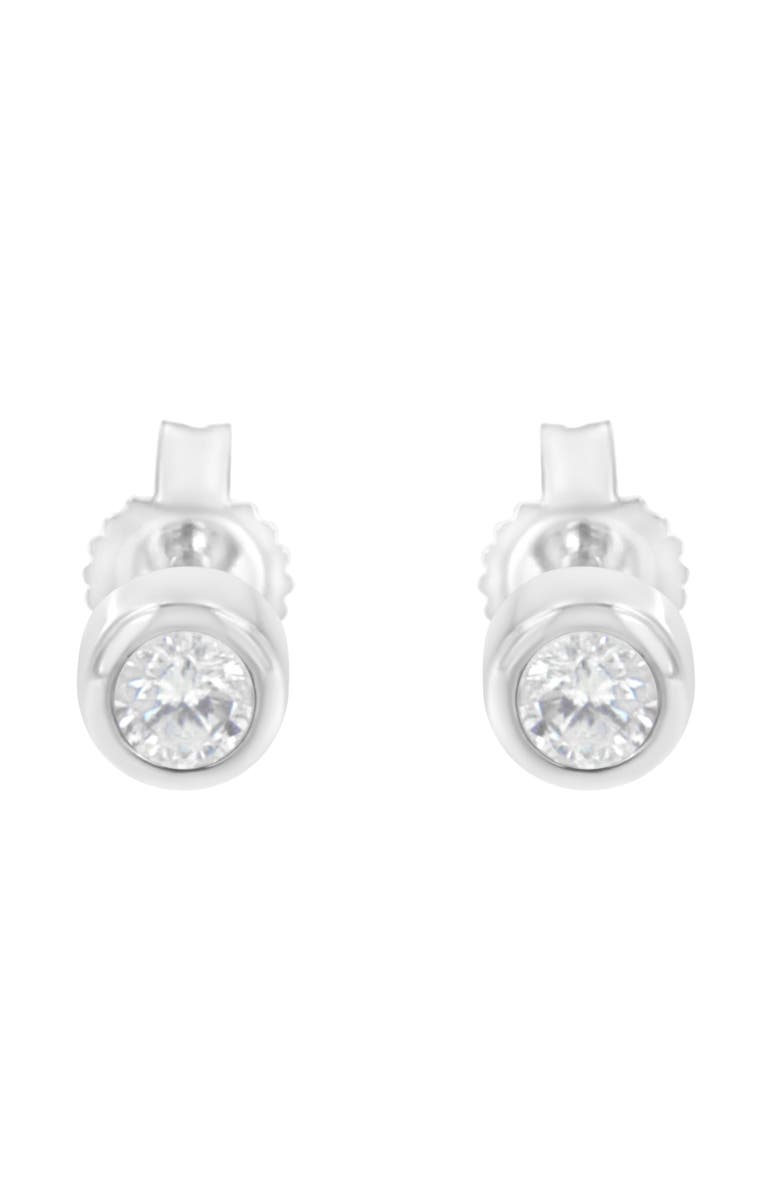 Haus of Brilliance 10K White Gold 1/5 Ct Diamond Bezel- Solitaire Stud Earrings, Alternate, color, White
