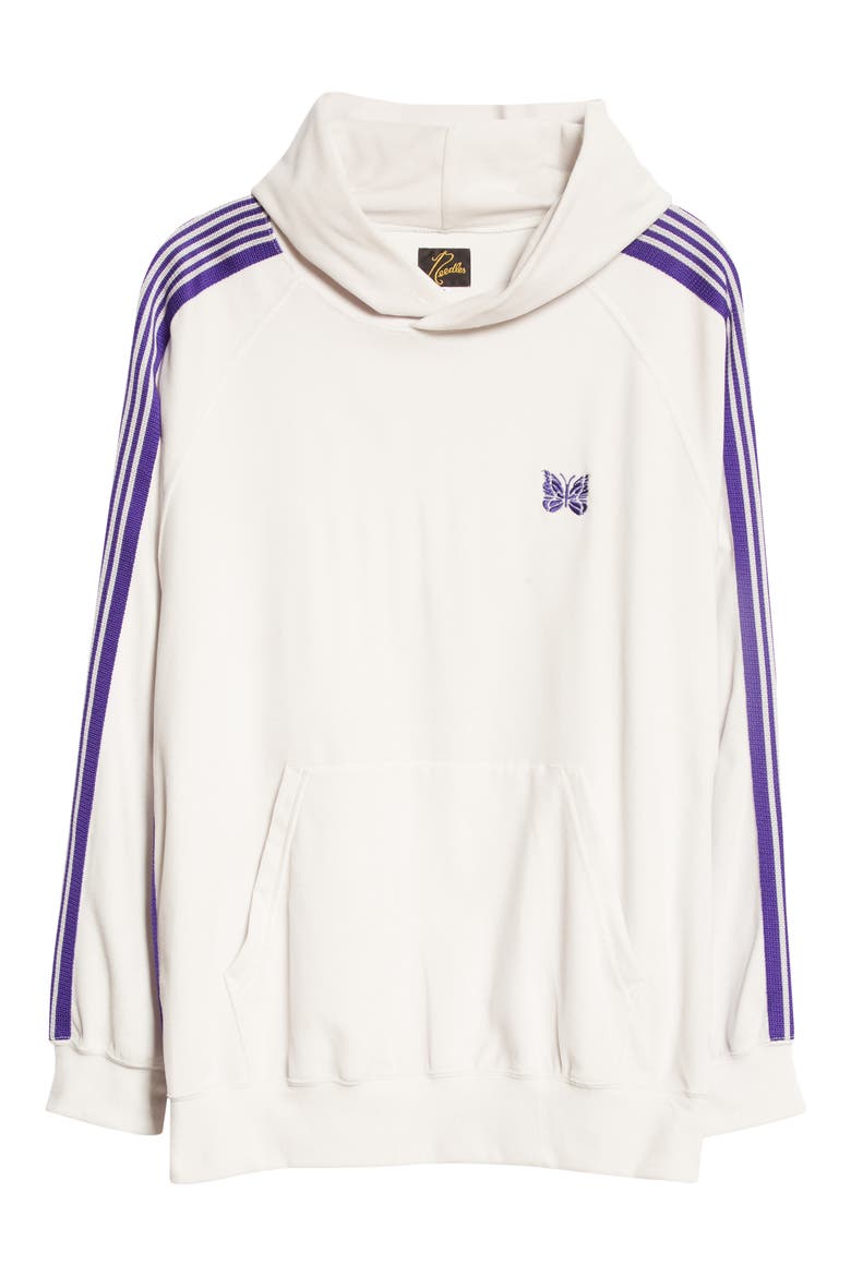 Butterfly Embroidered Velour Track Hoodie, Alternate, color, WHITE