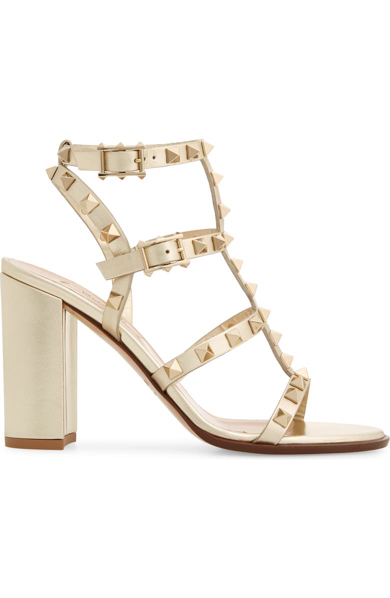 Valentino Garavani Rockstud Metallic Block Heel Sandal, Alternate, color,